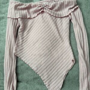 SHEIN Blush Pink Off-the-Shoulder Ribbed Sweater
